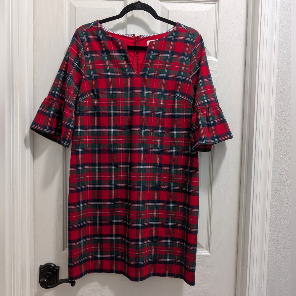 Vineyard Vines Red and Green Plaid Long Sleeve Dress Size 6
